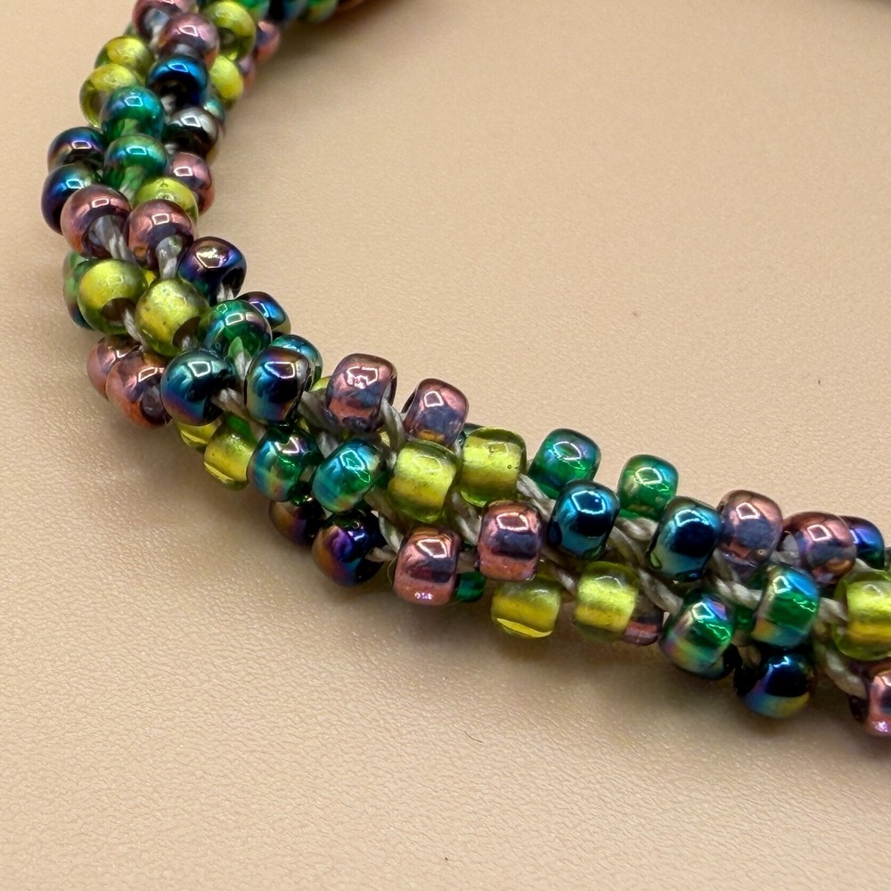 Iridescent Seed Bead Bracelet Copper Tone Boho Artisan Statement Jewelry Gift - Picture 6 of 14